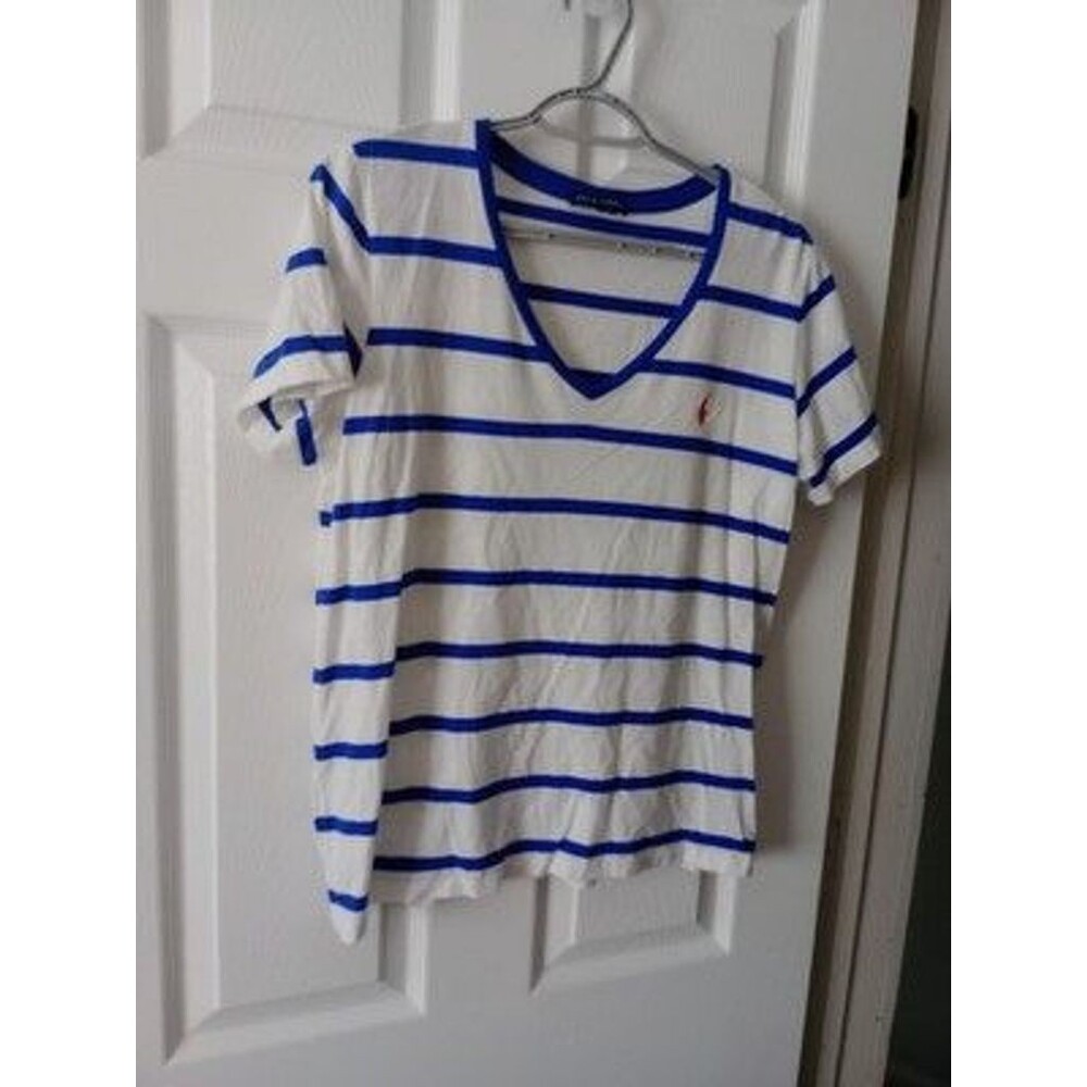 Ralph Lauren Sport Blue White Striped Cotton Short Sleeve Shirt Top XL